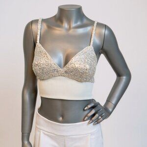 NEW Susana Monaco Sequin Bralette With Rib Trim Biege XS